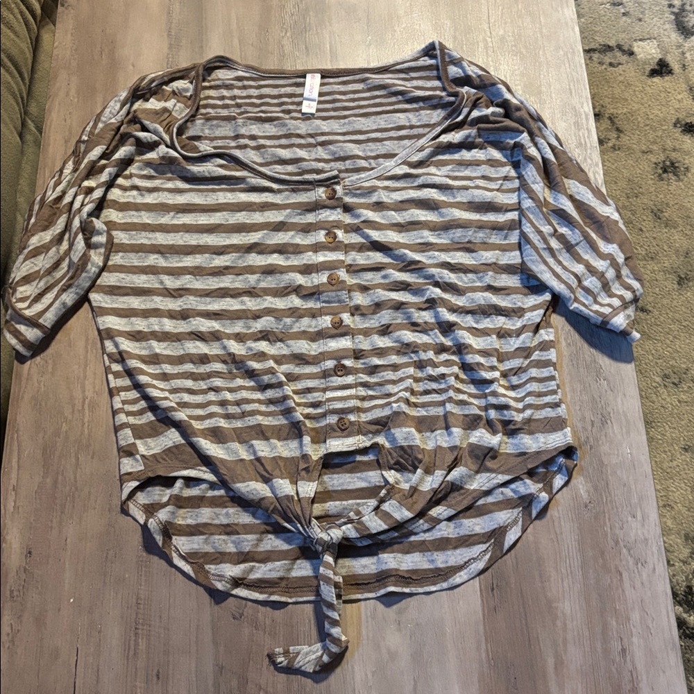 Xhilaration Brown and Gray Striped Top